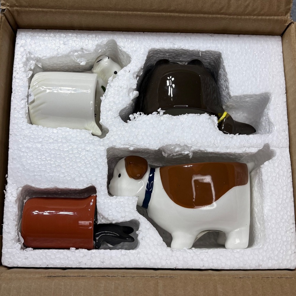 One Hundred 80 Degrees Dog Measuring Cups Set Ceramic XG8262 4 Piece Brown White